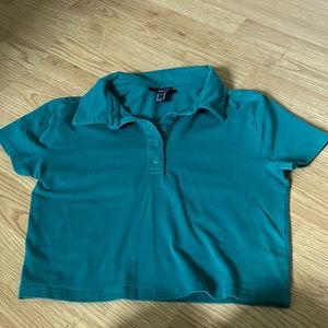 teal quarter button crop top